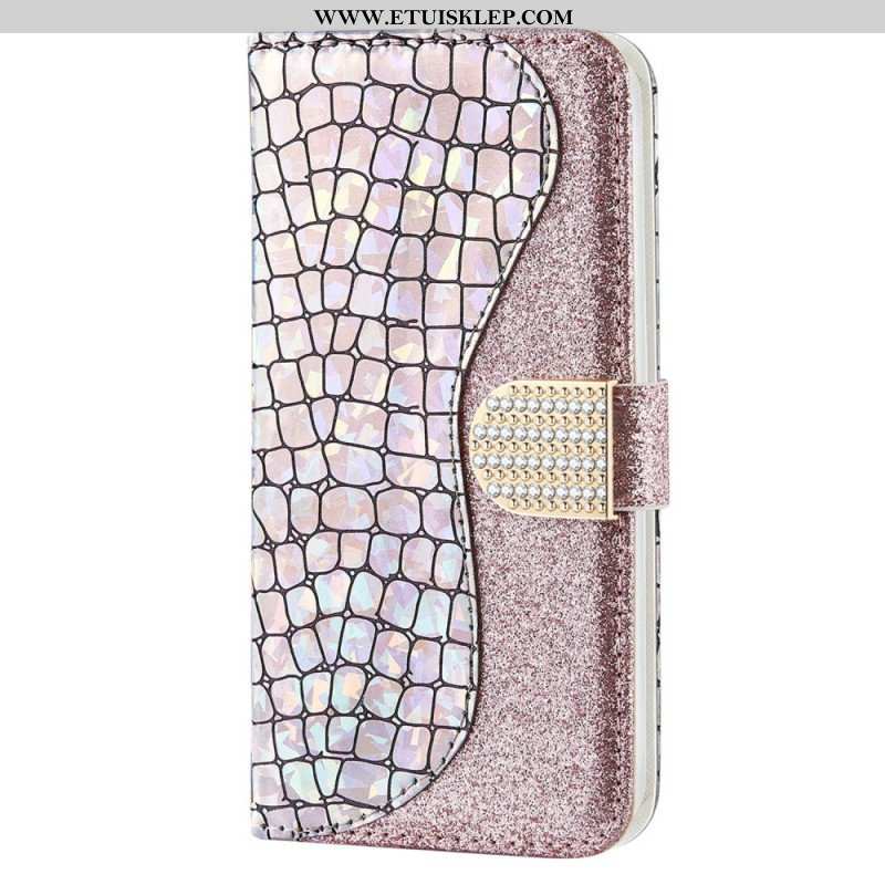 Etui Folio do Samsung Galaxy S23 5G Krokodyle Diamenty